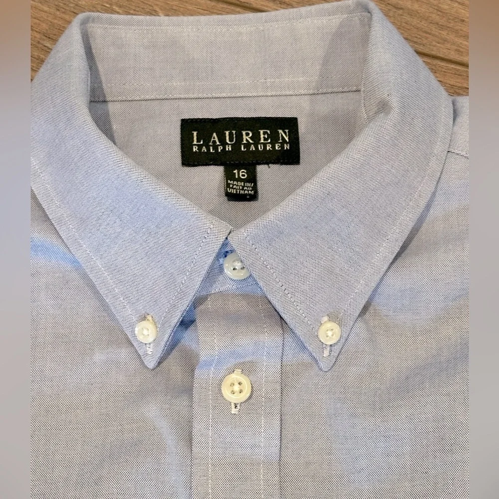 New! Ralph Lauren Blue Youth 16 Button Down Shirt with Logo Crest